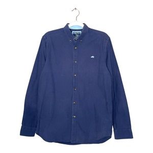 Raging Bull Medium Mens Navy Blue Cotton Long Sleeve Collared Button Up Shirt